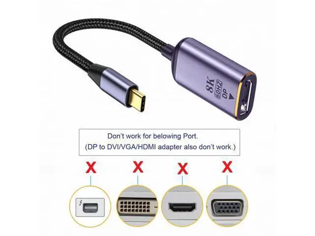 Alt view image 5 of 7 - USB4 Type-C USB-C Source to Displayport DP Female Cable Display 8K 60HZ UHD 4K Monitor Displays