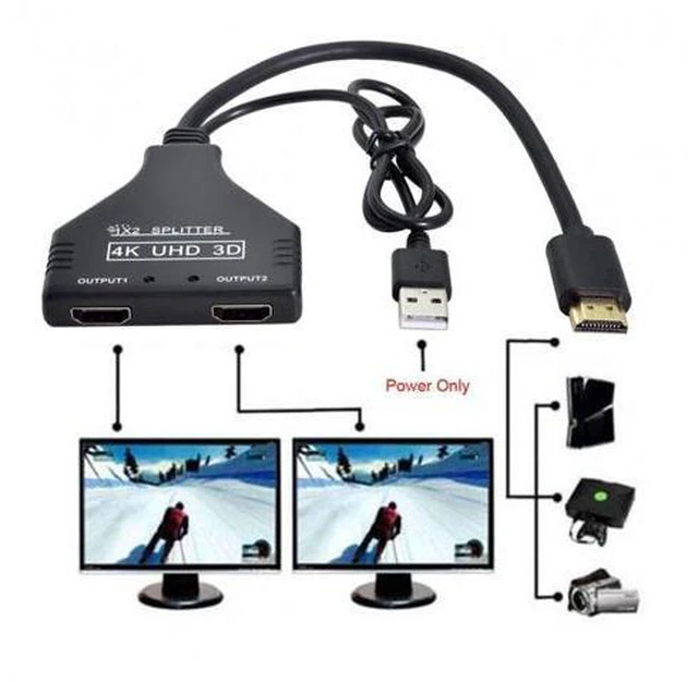Alt view image 5 of 5 - HDMI-Compatible 1.3 to Dual Female Splitter Switch Extension Adapter Cable with Power for HDTV Laptop 1080P