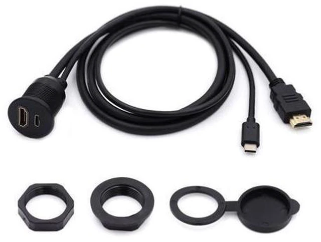 Alt view image 2 of 7 - HKCY Waterproof Dustproof USB-C Type-C USB 3.1 &HDMI 4K Extension Flush Car Latch Mount Extension Cable for Dashboard Panel