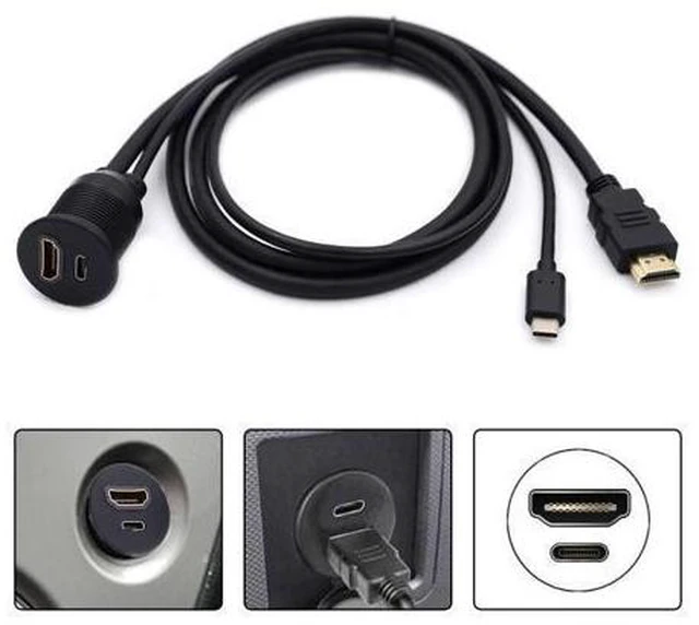 Alt view image 3 of 7 - HKCY Waterproof Dustproof USB-C Type-C USB 3.1 &HDMI 4K Extension Flush Car Latch Mount Extension Cable for Dashboard Panel