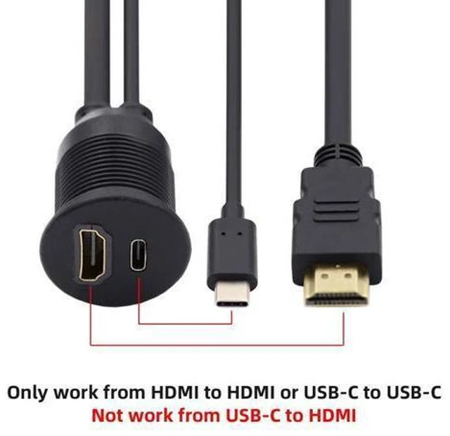 Alt view image 4 of 7 - HKCY Waterproof Dustproof USB-C Type-C USB 3.1 &HDMI 4K Extension Flush Car Latch Mount Extension Cable for Dashboard Panel