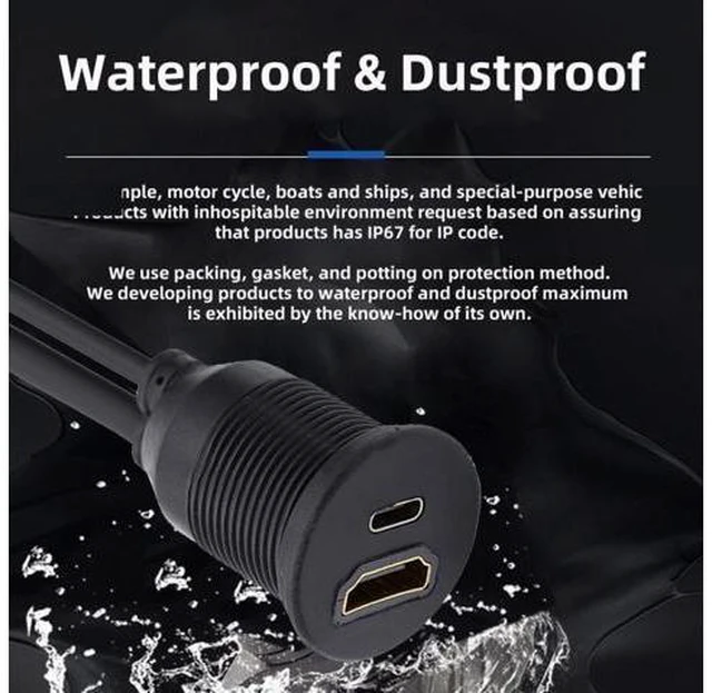 Alt view image 6 of 7 - HKCY Waterproof Dustproof USB-C Type-C USB 3.1 &HDMI 4K Extension Flush Car Latch Mount Extension Cable for Dashboard Panel