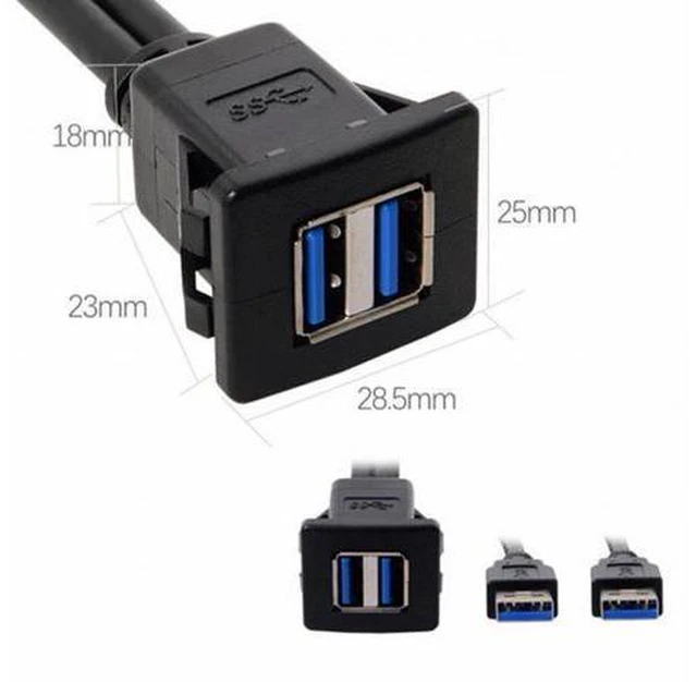 Alt view image 3 of 5 - 1m Waterproof Dual USB 3.0 Extension Latch Mount Car AUX Cable for Dashboard Panel