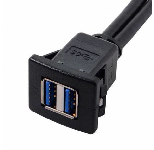 Alt view image 2 of 5 - 1m Waterproof Dual USB 3.0 Extension Latch Mount Car AUX Cable for Dashboard Panel