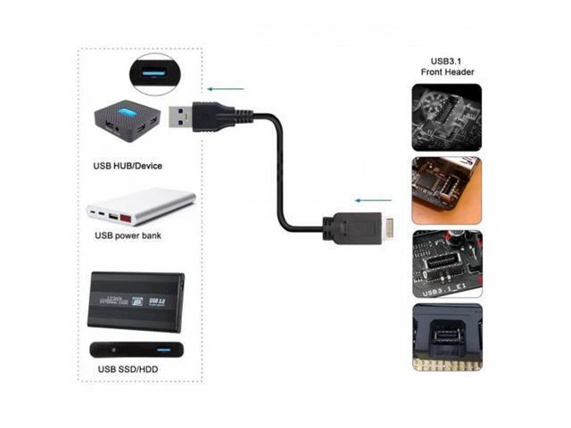 Alt view image 5 of 7 - Type-E USB 3.1 Front Panel Header Host to USB 3.0 Type-A Male Device Extension Data Cable (50cm)