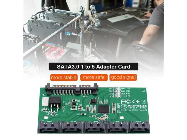 Alt view image 7 of 7 - HKCY SATA 3.0 6Gbps 1 to 5 Splitter Ports HUB Adapter Converter PM Multiplier Port Selector JMB575