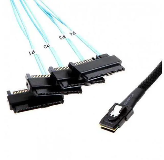 Alt view image 7 of 7 - SM Internal 36 Pin Mini SAS SFF-8087 Host to 4 SFF-8482 Target SAS Hard Disk and SATA Power Cable 100cm
