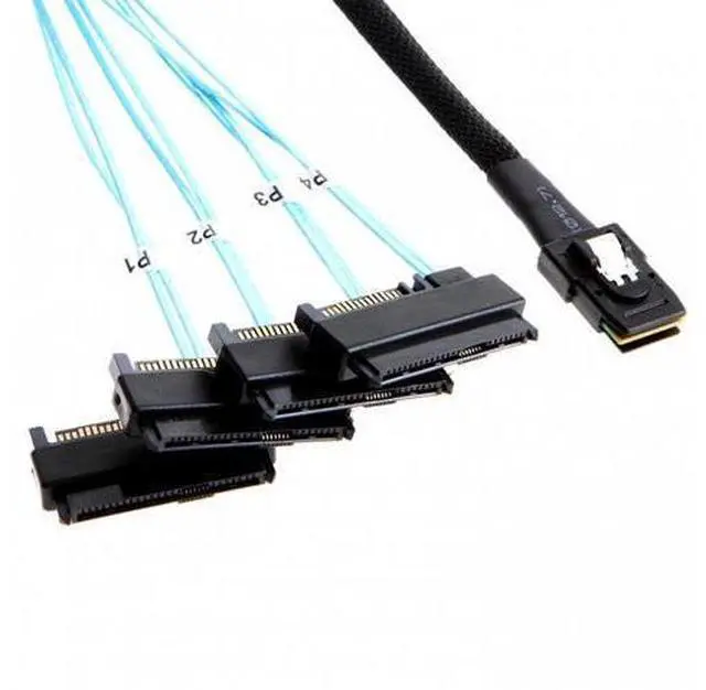 Alt view image 6 of 7 - SM Internal 36 Pin Mini SAS SFF-8087 Host to 4 SFF-8482 Target SAS Hard Disk and SATA Power Cable 100cm