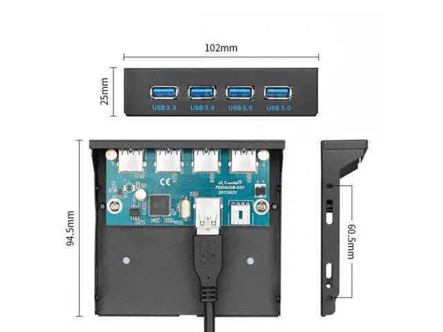 Alt view image 3 of 6 - 5Gbps USB 3.0 HUB 4 Ports Front Panel to Motherboard 20Pin Connector Cable for 3.5" Floppy Bay