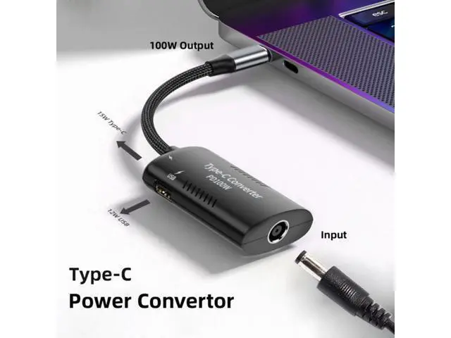 Alt view image 4 of 7 - DC Power 5.5x2.5mm 5.5x2.1mm Input to 100W Dual Type-C USB-C and Type-A Output PD Emulator Trigger Charge Cable