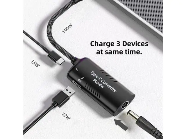 Alt view image 5 of 7 - DC Power 5.5x2.5mm 5.5x2.1mm Input to 100W Dual Type-C USB-C and Type-A Output PD Emulator Trigger Charge Cable