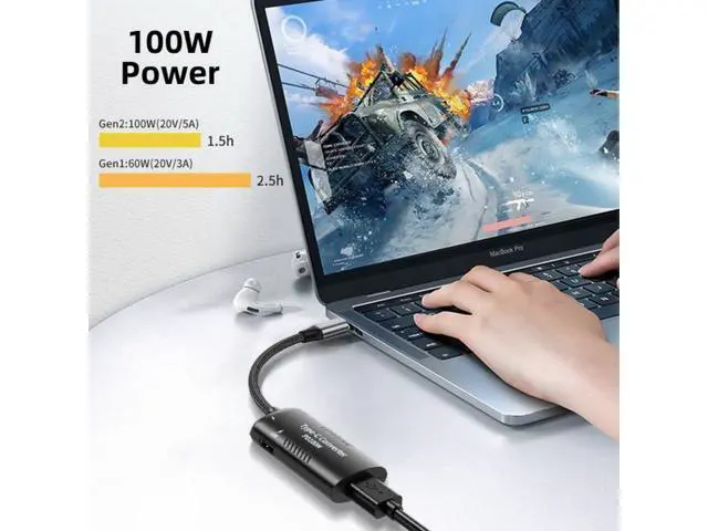 Alt view image 6 of 7 - DC Power 5.5x2.5mm 5.5x2.1mm Input to 100W Dual Type-C USB-C and Type-A Output PD Emulator Trigger Charge Cable