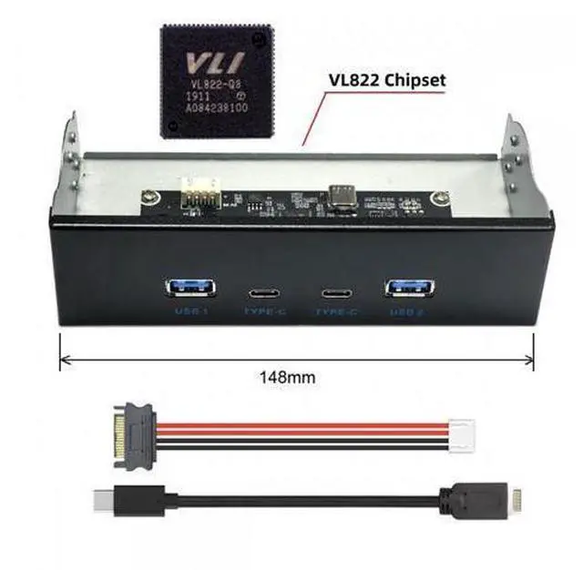 Main image of Cable 10Gbps USB 3.1 Type-A & Type-C HUB 4 Ports Front Panel to Motherboard Type-E Connector Cable 10Gbps for 5.25" CD-ROM Bay Tray