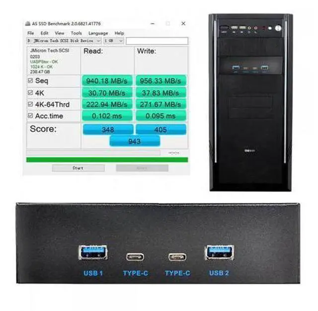 Alt view image 2 of 7 - Cable 10Gbps USB 3.1 Type-A & Type-C HUB 4 Ports Front Panel to Motherboard Type-E Connector Cable 10Gbps for 5.25" CD-ROM Bay Tray