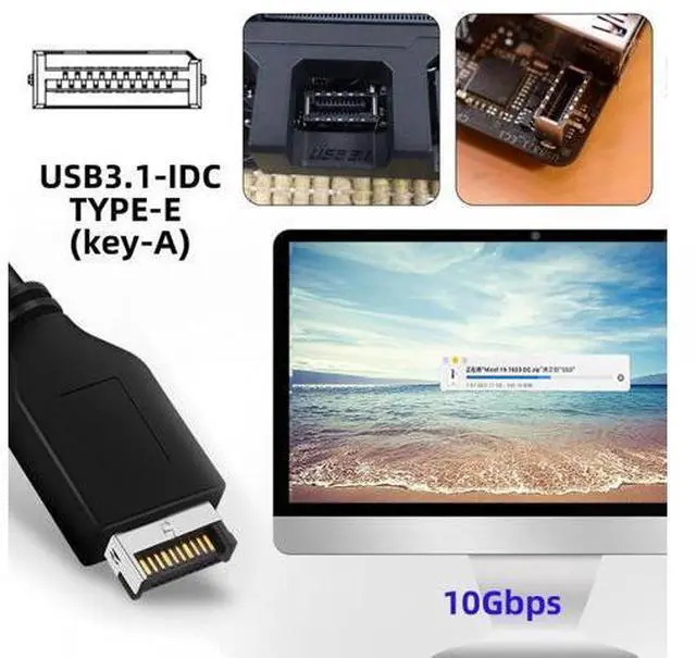 Alt view image 3 of 7 - Cable 10Gbps USB 3.1 Type-A & Type-C HUB 4 Ports Front Panel to Motherboard Type-E Connector Cable 10Gbps for 5.25" CD-ROM Bay Tray