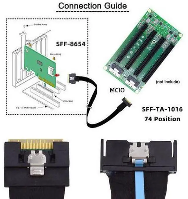 Alt view image 2 of 7 - PCI-E 5.0 Mini Cool Edge IO MCIO PCI-E 8i 74Pin Male to Slimline SFF-8654 SAS 4.0 74Pin Male Extender Cable 50cm