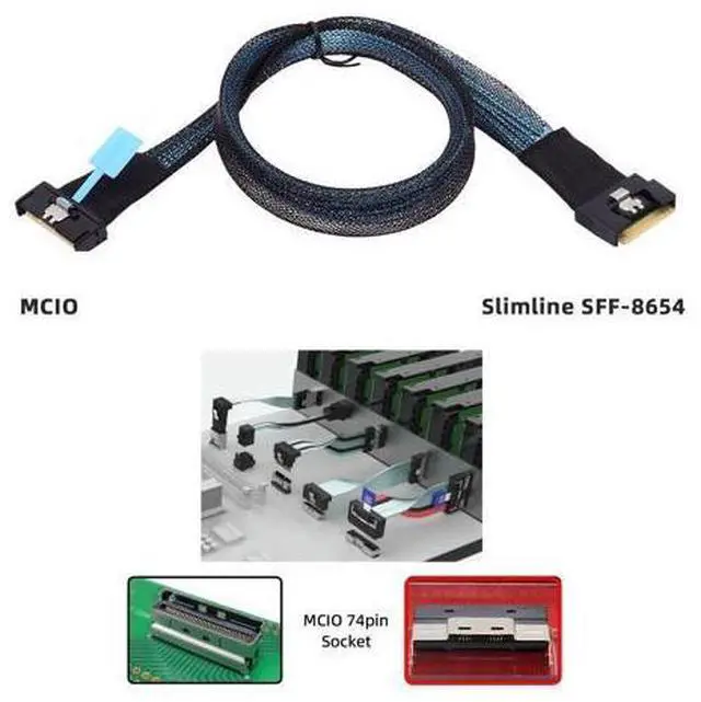 Alt view image 7 of 7 - PCI-E 5.0 Mini Cool Edge IO MCIO PCI-E 8i 74Pin Male to Slimline SFF-8654 SAS 4.0 74Pin Male Extender Cable 50cm