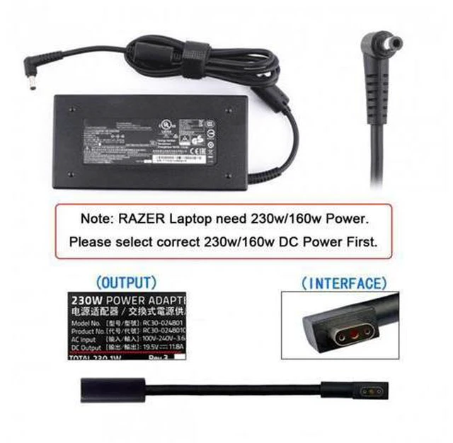 Alt view image 5 of 7 - SM DC Jack 7.4*5.0mm Input to 3Pin Power Plug Cable Compatible for Laptop Blade Pro 17 and Blade 15 Model Support 230W/160W Charge Adapter