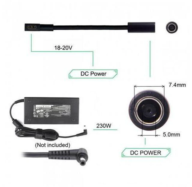 Alt view image 2 of 7 - SM DC Jack 7.4*5.0mm Input to 3Pin Power Plug Cable Compatible for Laptop Blade Pro 17 and Blade 15 Model Support 230W/160W Charge Adapter