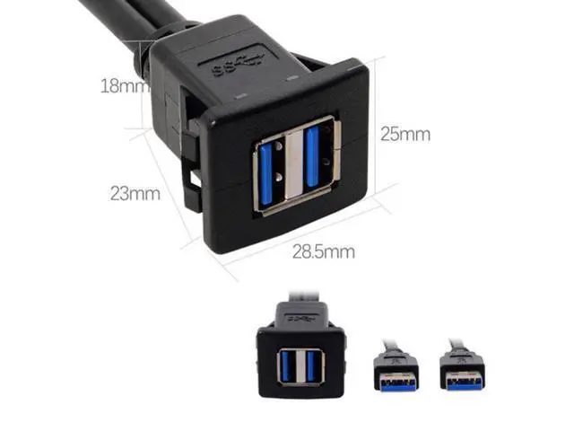 Alt view image 2 of 6 - SM 1m Waterproof Dual USB 3.0 Extension Latch Mount Car AUX Cable for Dashboard Panel