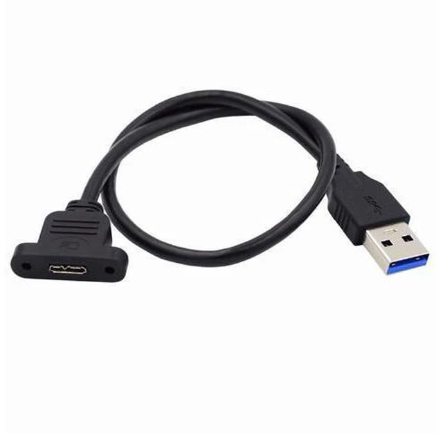 Main image of HKCY Type-A USB 3.0 Male to Micro 3.0 Type-B Female Screw Mount Type Extension Cable 5Gbps