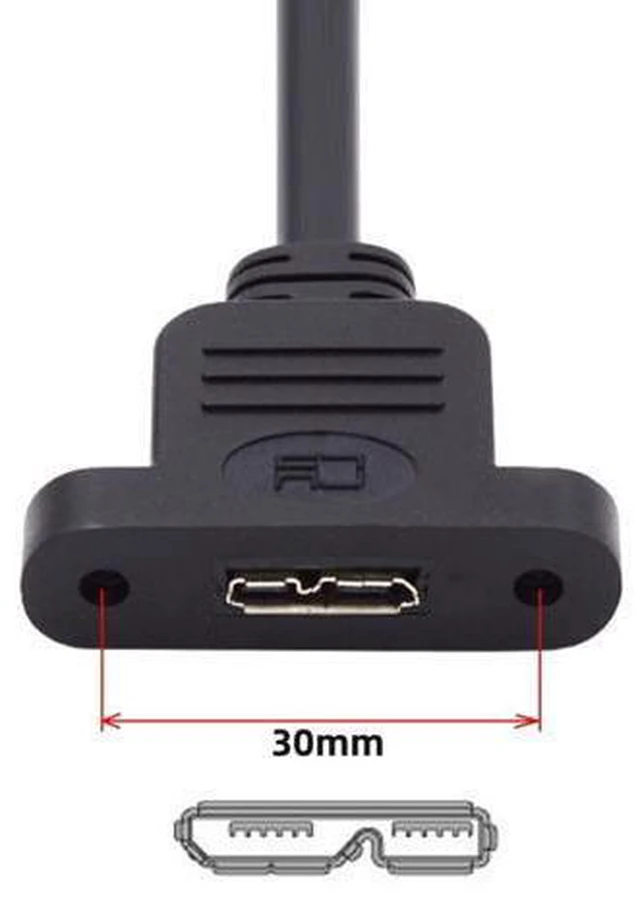 Alt view image 3 of 7 - HKCY Type-A USB 3.0 Male to Micro 3.0 Type-B Female Screw Mount Type Extension Cable 5Gbps