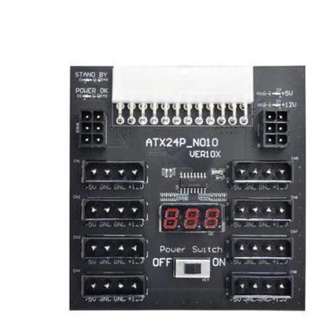 Alt view image 3 of 7 - ATX PSU Server Power Board 24Pin to IDE 8x 4Pin +2x 6Pin Power Supply Board for CHIA ETH BTC Mining Miner