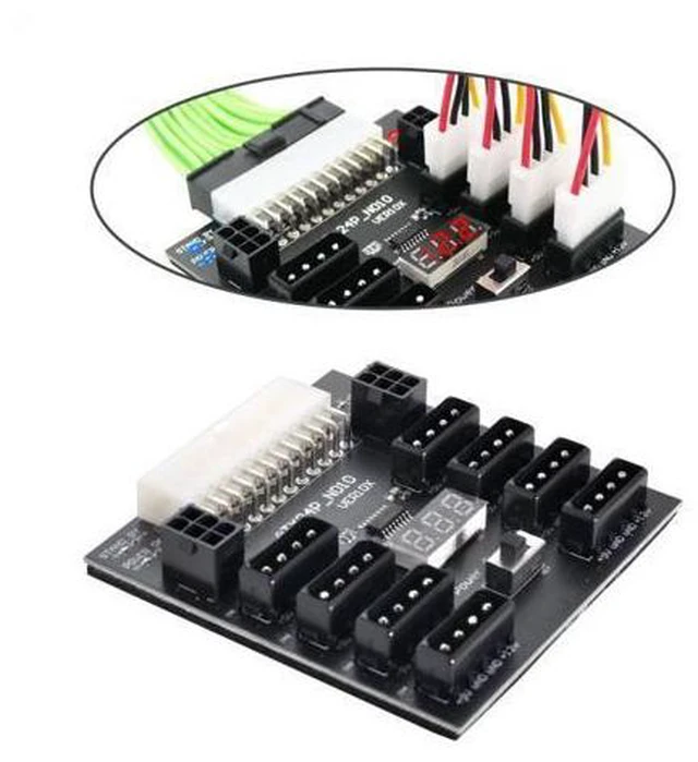 Alt view image 6 of 7 - ATX PSU Server Power Board 24Pin to IDE 8x 4Pin +2x 6Pin Power Supply Board for CHIA ETH BTC Mining Miner