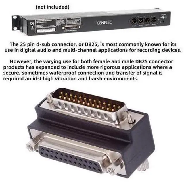 Alt view image 4 of 7 - DSUB Parallel LPT AES/EBU DB25pin Male Nut to Female Screw Extension Adapter DB Connector Up 90 Degree Angled