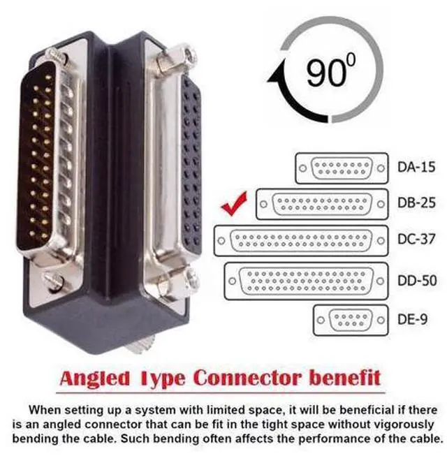 Alt view image 6 of 7 - DSUB Parallel LPT AES/EBU DB25pin Male Nut to Female Screw Extension Adapter DB Connector Up 90 Degree Angled