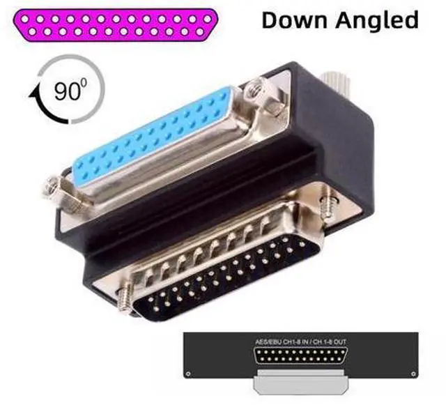 Alt view image 5 of 7 - DSUB Parallel LPT AES/EBU DB25pin Male Nut to Female Screw Extension Adapter DB Connector Down 90 Degree Angled