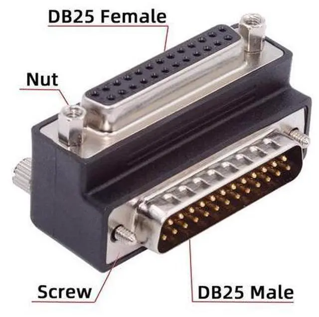 Alt view image 3 of 7 - DSUB Parallel LPT AES/EBU DB25pin Male Nut to Female Screw Extension Adapter DB Connector Up 90 Degree Angled