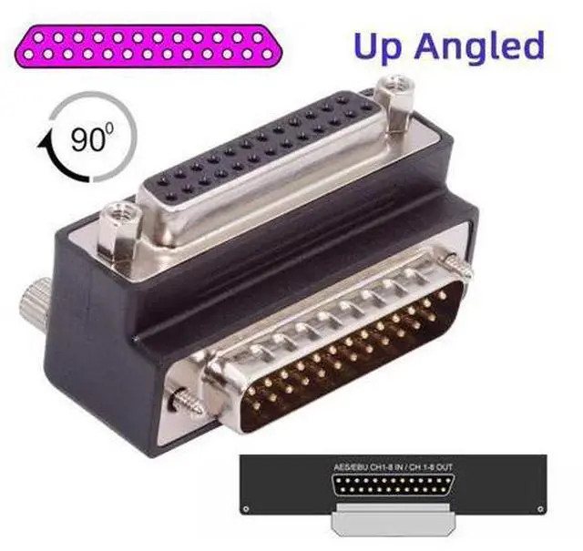 Alt view image 5 of 7 - DSUB Parallel LPT AES/EBU DB25pin Male Nut to Female Screw Extension Adapter DB Connector Up 90 Degree Angled