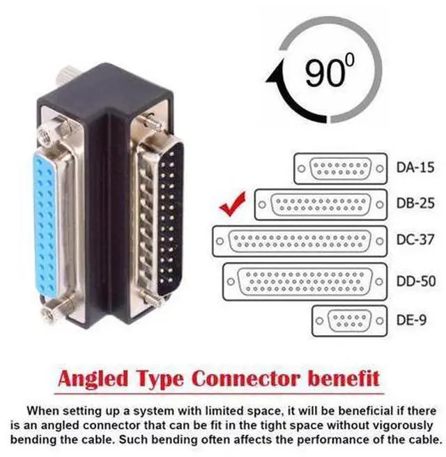 Alt view image 6 of 7 - DSUB Parallel LPT AES/EBU DB25pin Male Nut to Female Screw Extension Adapter DB Connector Down 90 Degree Angled