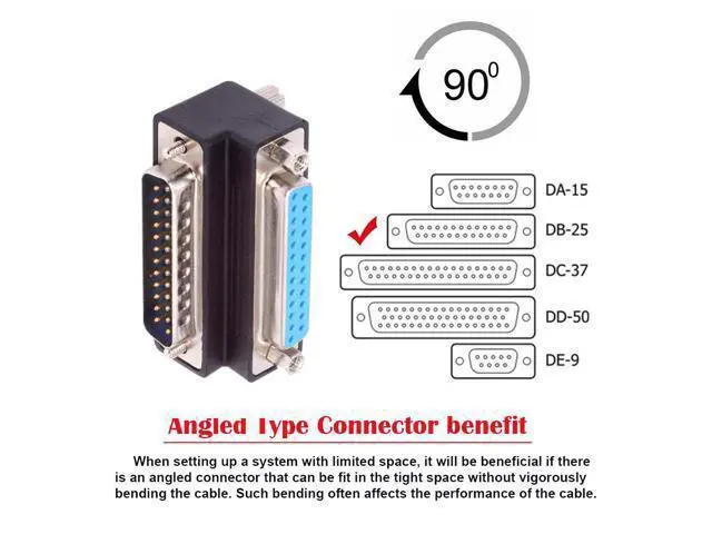 Alt view image 6 of 7 - DSUB Parallel LPT AES/EBU DB25pin Male Nut to Female Screw Extension Adapter DB Connector Up 90 Degree Angled