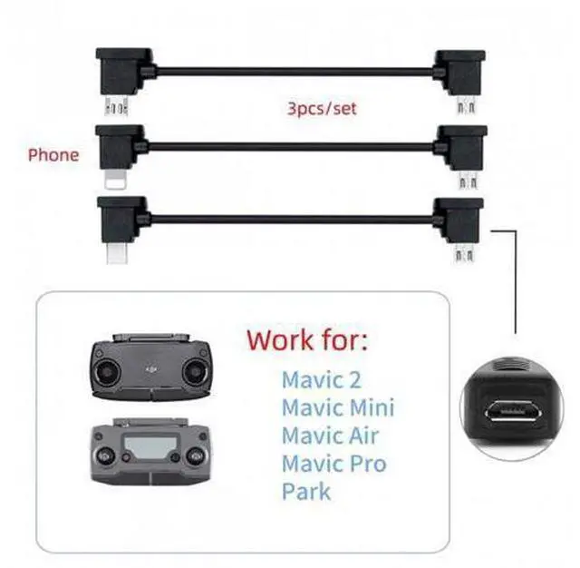 Alt view image 6 of 7 - HKCY U2-041 3pcs/set Remote Controller Data Cable Type-CMicro8P to Micro USB for Mavic Pro Platinum Mavic Park RC Accessories