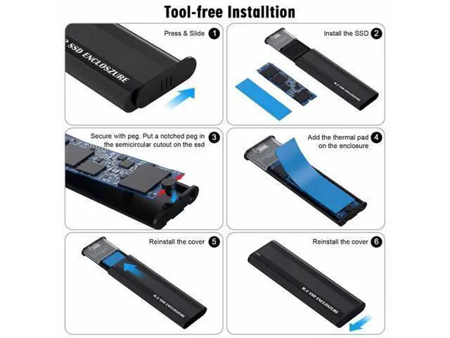 Alt view image 6 of 7 - NGFF USB 3.0 Type-C USB-C to NVME M-key M.2 NGFF SATA SSD External PCBA Case Enclosure RTL9210B Chipset