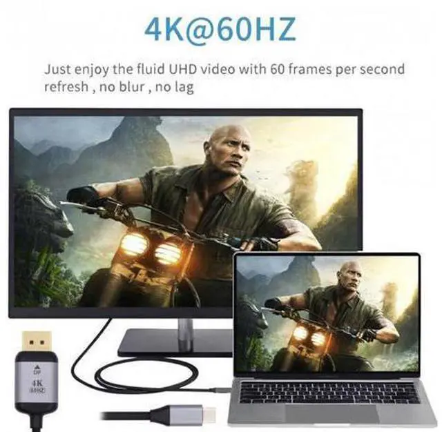 Alt view image 5 of 7 - HKCY UC-018-DPF USB 3.1 Type C USB-C Source to DisplayPort DP Displays Male 4K Monitor Cable for Laptop 1.8m