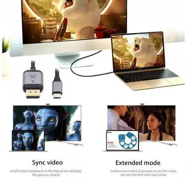 Alt view image 4 of 7 - HKCY UC-018-DPF USB 3.1 Type C USB-C Source to DisplayPort DP Displays Male 4K Monitor Cable for Laptop 1.8m
