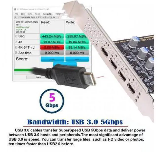 Alt view image 2 of 7 - USB3.1 Gen1 5Gbps Four Ports Type-C USB-C Female to PCI-E Express 1x Card Adapter uPD720201 with Low Profile Bracket