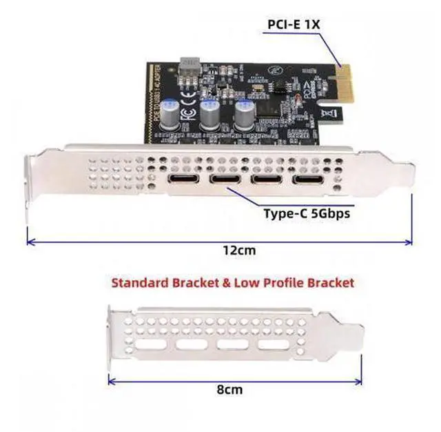 Alt view image 5 of 7 - USB3.1 Gen1 5Gbps Four Ports Type-C USB-C Female to PCI-E Express 1x Card Adapter uPD720201 with Low Profile Bracket