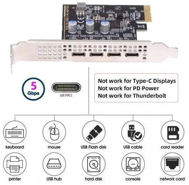 Alt view image 4 of 7 - USB3.1 Gen1 5Gbps Four Ports Type-C USB-C Female to PCI-E Express 1x Card Adapter uPD720201 with Low Profile Bracket