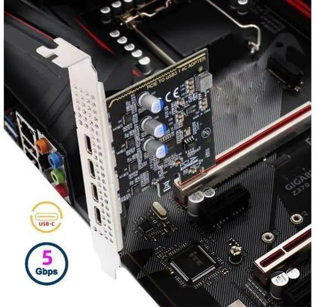 Alt view image 7 of 7 - USB3.1 Gen1 5Gbps Four Ports Type-C USB-C Female to PCI-E Express 1x Card Adapter uPD720201 with Low Profile Bracket