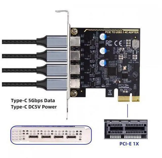 Alt view image 6 of 7 - USB3.1 Gen1 5Gbps Four Ports Type-C USB-C Female to PCI-E Express 1x Card Adapter uPD720201 with Low Profile Bracket