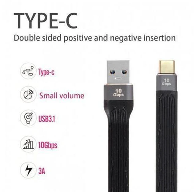 Alt view image 6 of 7 - HKCY UC-036-0.13M 10Gbps USB 3.1 Type C Male to USB3.0 Type A Male Flat Slim FPC Data Cable for LaptopPhone