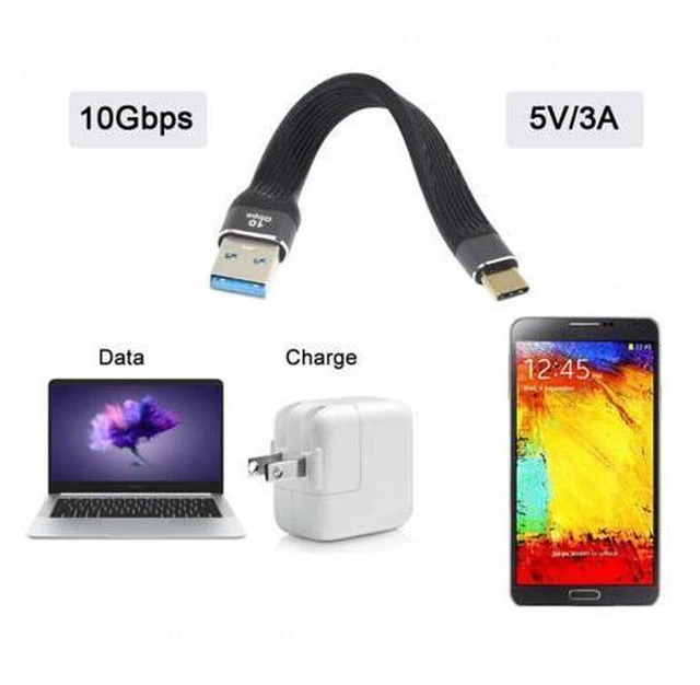 Alt view image 7 of 7 - HKCY UC-036-0.13M 10Gbps USB 3.1 Type C Male to USB3.0 Type A Male Flat Slim FPC Data Cable for LaptopPhone