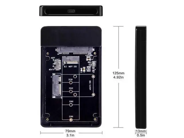 Alt view image 5 of 7 - SM Combo M.2 NGFF B-key & mSATA SSD to USB Type-C Converter Case Enclosure with Switch