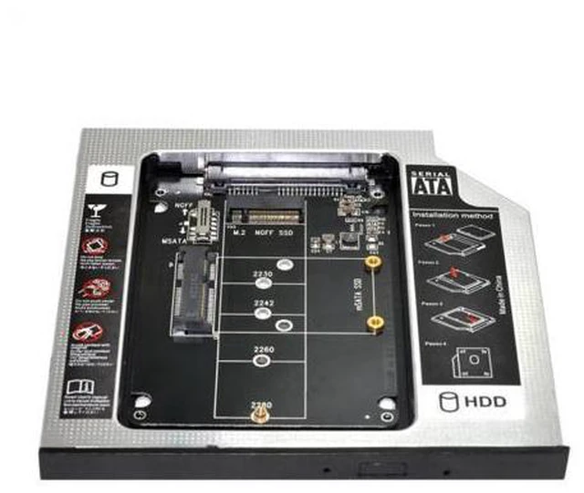 Main image of SM MSATA NGFF B/M-key SSD to Slimline SATA 13Pin Caddy Case for 9.5mm Universal Laptop CD / DVD-ROM Optical Bay