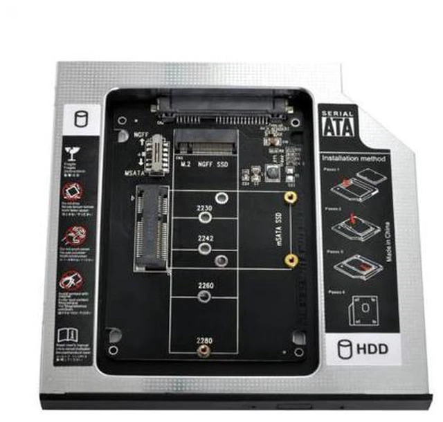 Alt view image 4 of 7 - SM MSATA NGFF B/M-key SSD to Slimline SATA 13Pin Caddy Case for 9.5mm Universal Laptop CD / DVD-ROM Optical Bay