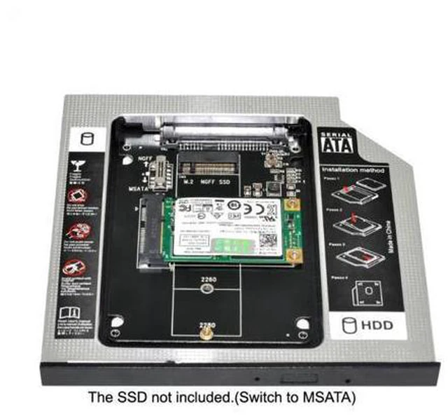 Alt view image 6 of 7 - SM MSATA NGFF B/M-key SSD to Slimline SATA 13Pin Caddy Case for 9.5mm Universal Laptop CD / DVD-ROM Optical Bay